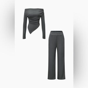 MICAS Pant Set Dark Gray Asymmetric Top Wide Leg Pant Size Small NWT